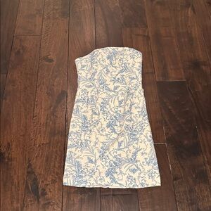 Strapless Blue and White Floral Dress